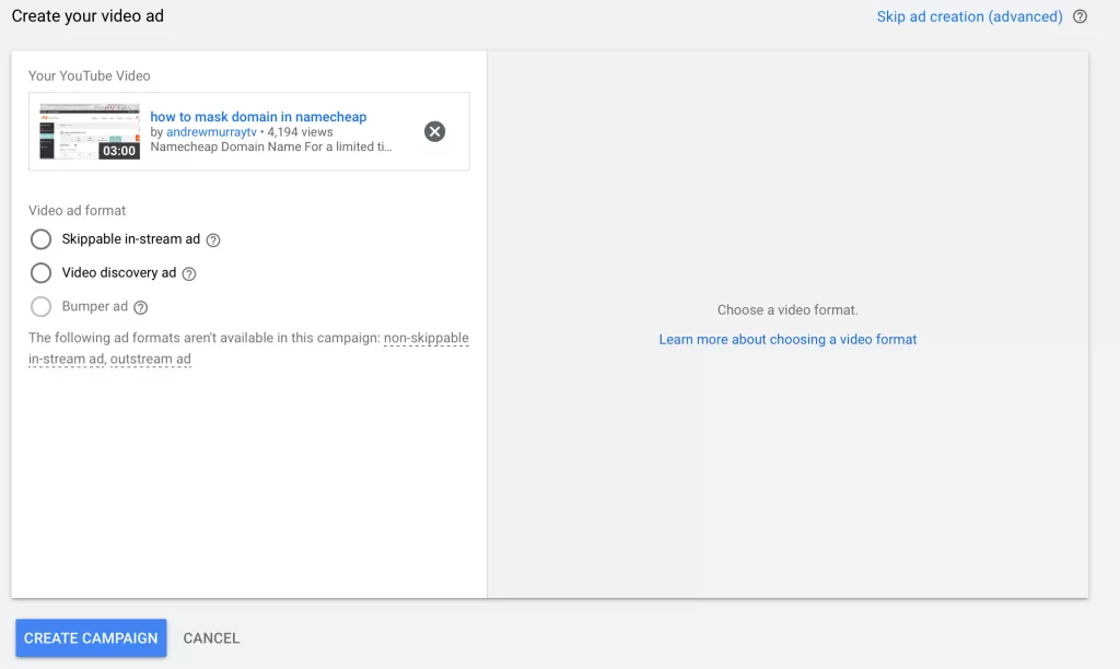 create your vide ad